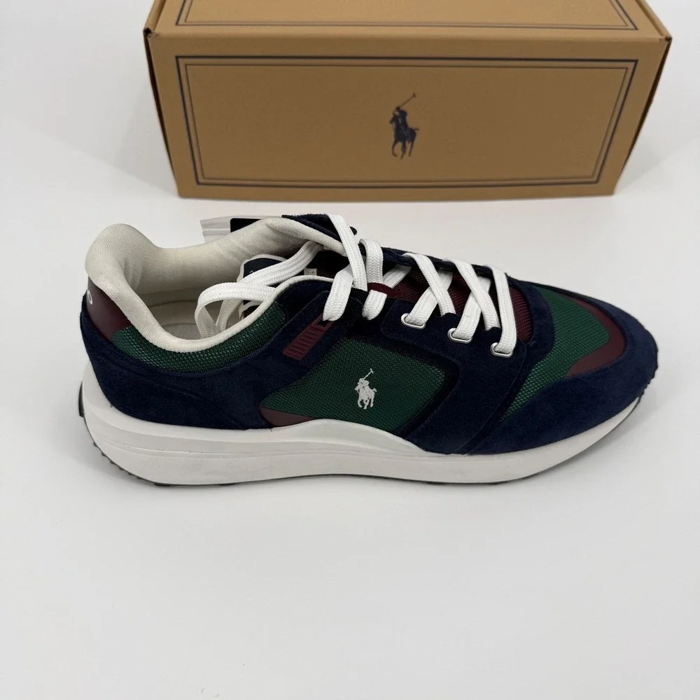 POLO RALPH LAUREN NEW 10.5 Train‎ 89 Sneakers Navy Green Suede Mesh Colorblock